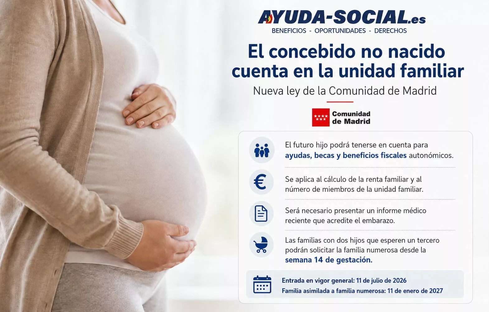 Nueva ley en Madrid: el concebido no nacido contará como miembro de la unidad familiar